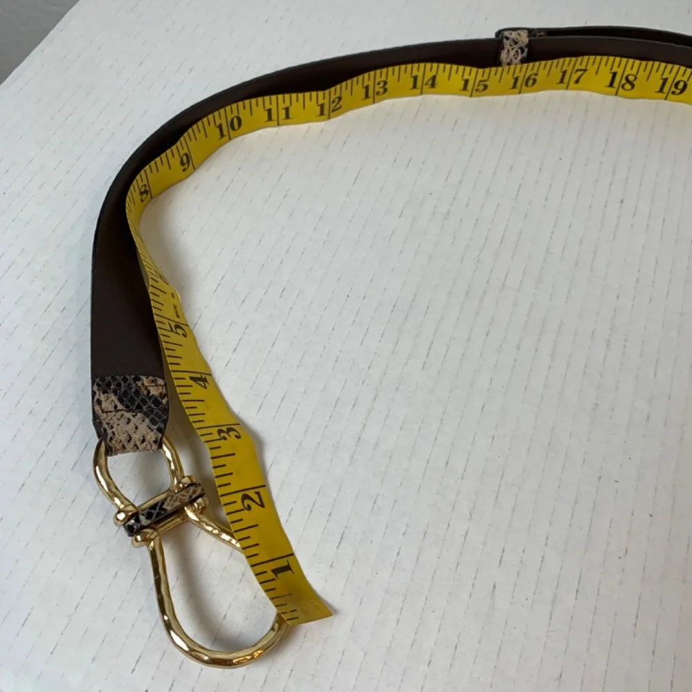 Chico's Faux Snake Skin Leather Belt M/L Adjustable Gold Hardware Hook Closure